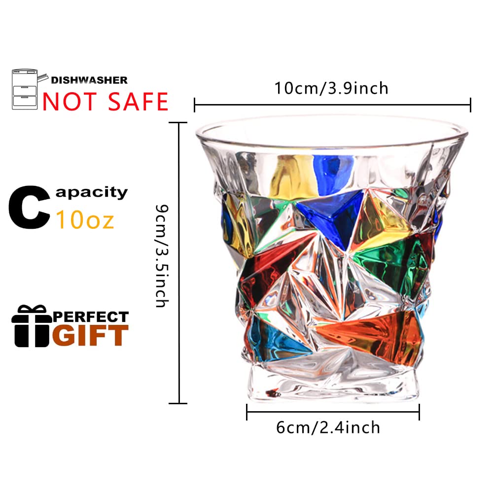 MAGCOLOR Whiskey Glass Set of 2- Lead-Free Crystal Colorful Clear Glacier texture- Premium 10 OZ Scotch Glasses for Drinking Bourbon, Scotch Whisky, Cocktails, Cognac - Fathers Day Gift