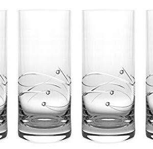 Barski - Handmade Glass - Sparkle - Highball Glass - Decorated with Real Swarovski Diamonds - 14 oz. - Made in Europe - Set of 4