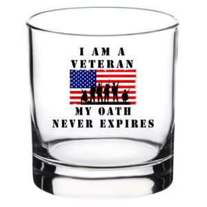 Rogue River Tactical I am a Veteran My Oath Never Expires Old Fashioned Whiskey Glass Gift For Military Vet