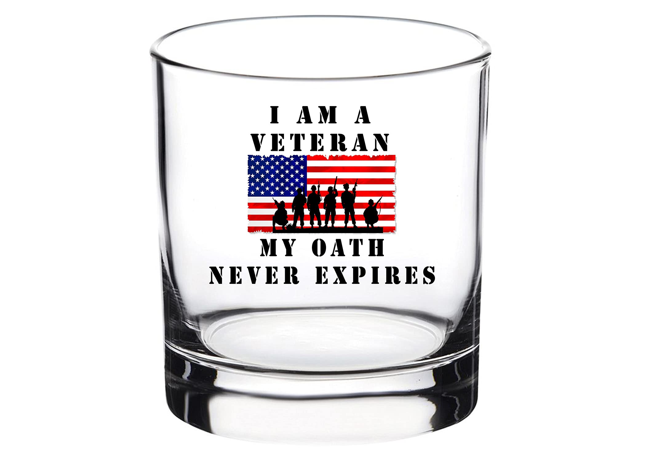 Rogue River Tactical I am a Veteran My Oath Never Expires Old Fashioned Whiskey Glass Gift For Military Vet