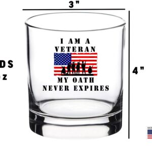 Rogue River Tactical I am a Veteran My Oath Never Expires Old Fashioned Whiskey Glass Gift For Military Vet