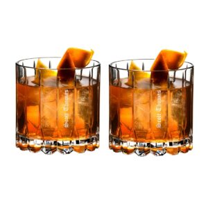 riedel personalized crystal rocks glass pair, set of 2 custom engraved rocks glasses for whiskey, mixed drinks and cocktails on the rocks, home bar accessories