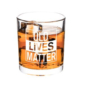 old lives matter whiskey glass, funny gag retirement father's day anniversary birthday old fashioned glass for men dad uncle grandpa old men seniors, 10 oz rock glass