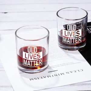 Old Lives Matter Whiskey Glass, Funny Gag Retirement Father's Day Anniversary Birthday Old Fashioned Glass for Men Dad Uncle Grandpa Old Men Seniors, 10 Oz Rock Glass