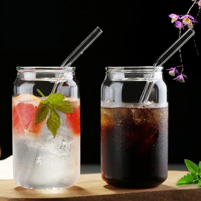 Grippystore -4pcs Glass Cup w/lids straws and Cleaning brushes perfect for drinks hot or cold dishwasher safe