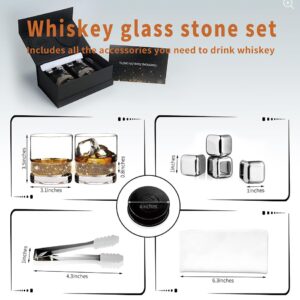 Handmglass Set of 2 Gold Whiskey Glass Gift Sets box for Mom Women Couples Groom Newlywed Mr Mrs and More & Perfect Bar Accessories for Drinking Bourbon Irish Cocktail Cognac Scotch (Clear)