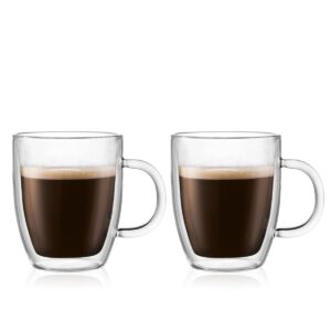 Bodum Bistro Coffee Mug, 10 Ounce (2-Pack), Clear & Pavina Glass, Double-Wall Insulated Glass, Clear, 2.5 Ounce, .08 Liter Each (Set of 2)