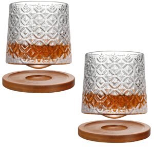 crystal whiskey glasses set of 2,rotatable -10 oz old fashioned whiskey glasses,bar whiskey glasses,style glassware for bourbon,perfect idea for scotch lovers,glasses for scotch, rum,ice flower
