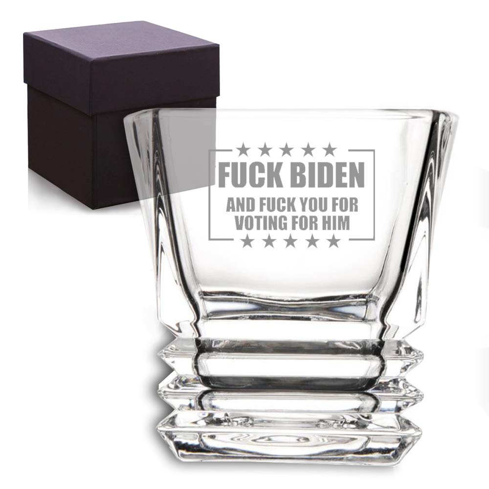 Osci-Fly Anti Biden FK Biden Handmake Ethed Heavy Base Whiskey Crystal Glasses - F You for Voting for Him