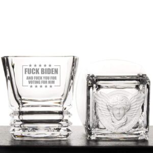 Osci-Fly Anti Biden FK Biden Handmake Ethed Heavy Base Whiskey Crystal Glasses - F You for Voting for Him