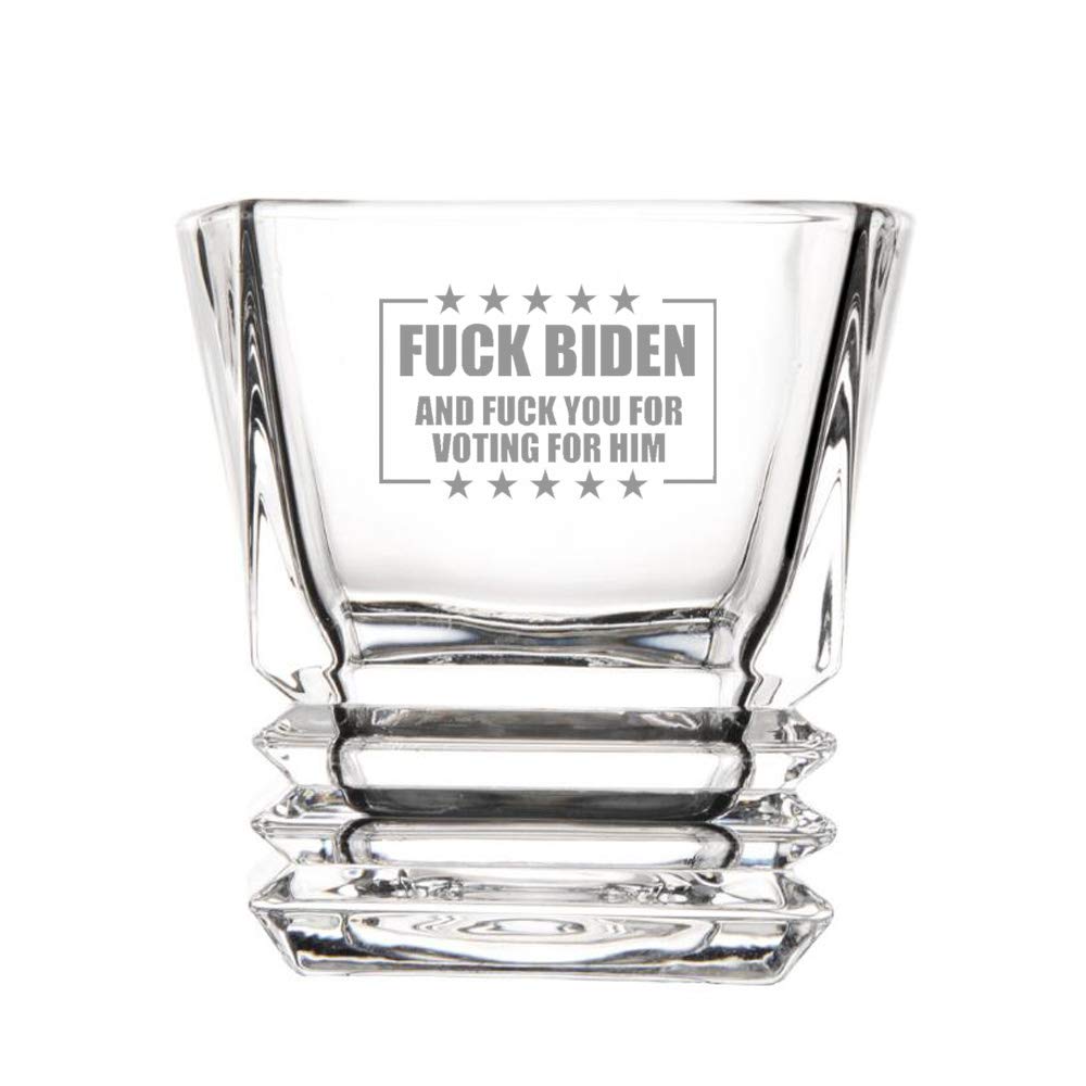 Osci-Fly Anti Biden FK Biden Handmake Ethed Heavy Base Whiskey Crystal Glasses - F You for Voting for Him