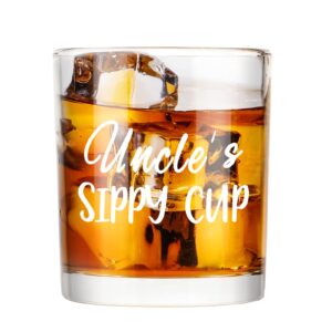 modwnfy funny uncle’s sippy cup whiskey glass, uncle gift old-fashioned glass for men uncle on birthday christmas father’s day, novelty uncle rock glass from aunt nephew niece, 10 oz