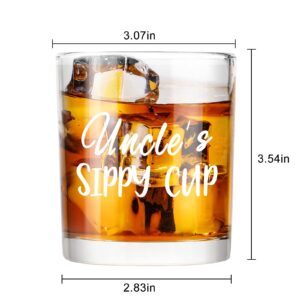 Modwnfy Funny Uncle’s Sippy Cup Whiskey Glass, Uncle Gift Old-Fashioned Glass for Men Uncle on Birthday Christmas Father’s Day, Novelty Uncle Rock Glass from Aunt Nephew Niece, 10 Oz
