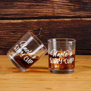 Modwnfy Funny Uncle’s Sippy Cup Whiskey Glass, Uncle Gift Old-Fashioned Glass for Men Uncle on Birthday Christmas Father’s Day, Novelty Uncle Rock Glass from Aunt Nephew Niece, 10 Oz