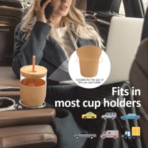 kytffu 32oz Glass Tumbler with Straw and Lid, Reusable Boba Smoothie Cup Iced Coffee Tumbler with Silicone Sleeve, Fits Cup Holder Glass Water Bottle BPA Free, Olive + Amber