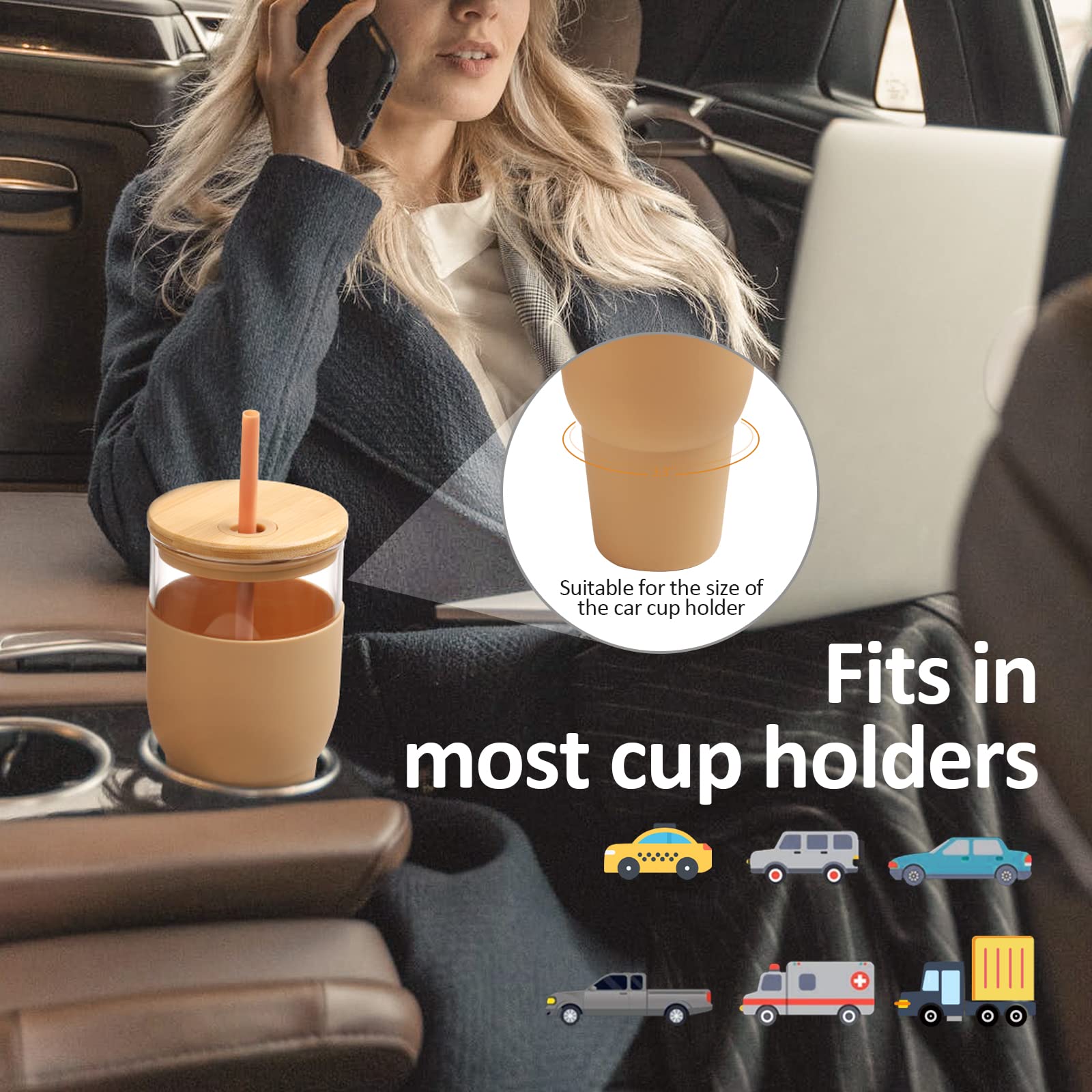 kytffu 32oz Glass Tumbler with Straw and Lid, Reusable Boba Smoothie Cup Iced Coffee Tumbler with Silicone Sleeve, Fits Cup Holder Glass Water Bottle BPA Free, Olive + Amber