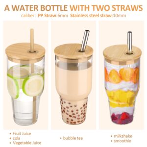 kytffu 32oz Glass Tumbler with Straw and Lid, Reusable Boba Smoothie Cup Iced Coffee Tumbler with Silicone Sleeve, Fits Cup Holder Glass Water Bottle BPA Free, Olive + Amber