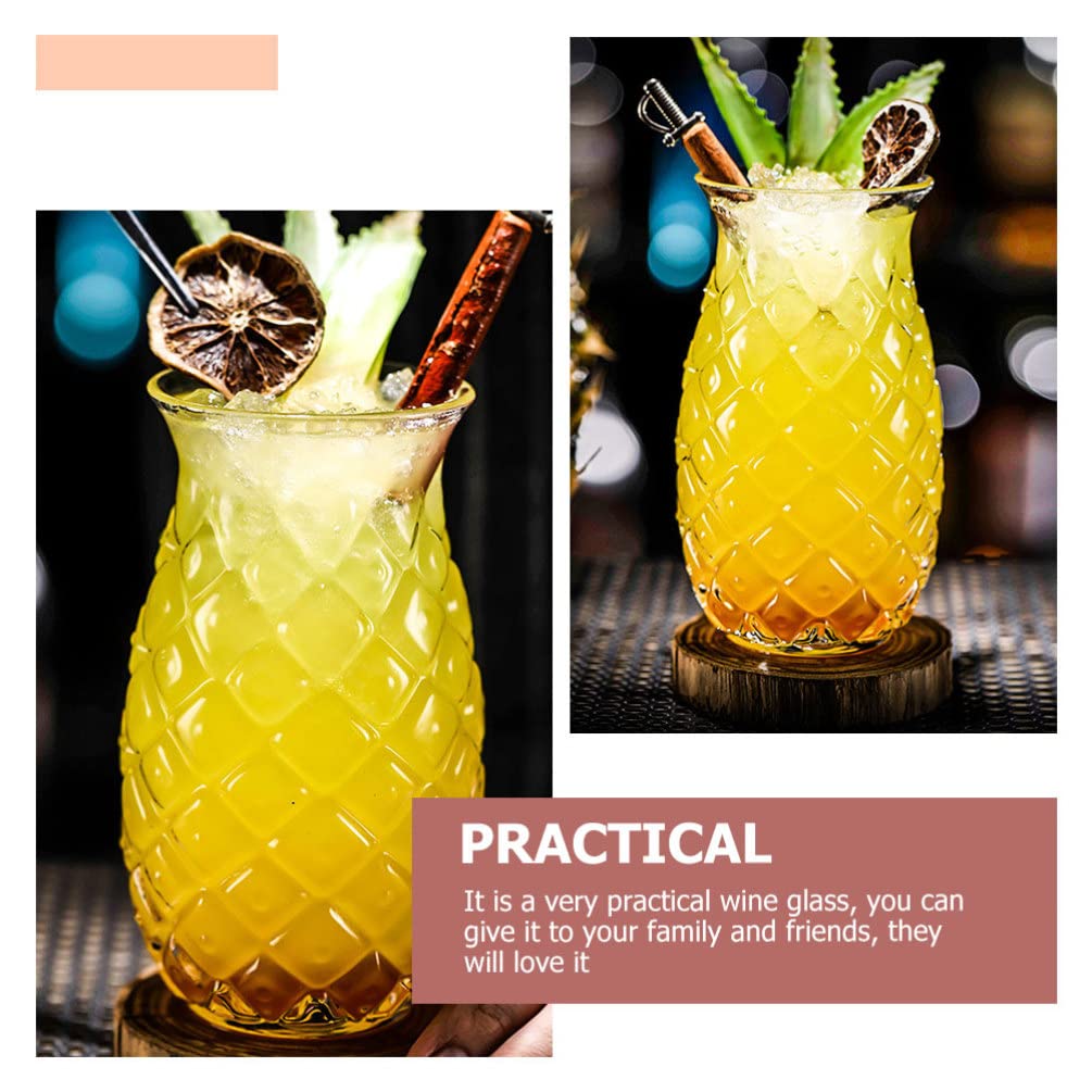 Angoily Tiki Pineapple Glasses Cocktail Glasses Whiskey Glass Tumbler Mug Cup for Barware Kitchen Drinking Water Beer 480ml