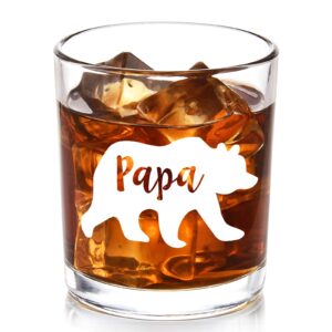 dazlute father's day gifts, dad gifts, papa bear whiskey glass, christmas birthday gift ideas for papa, dad, father, men, 10oz papa old fashioned glass (transparent)