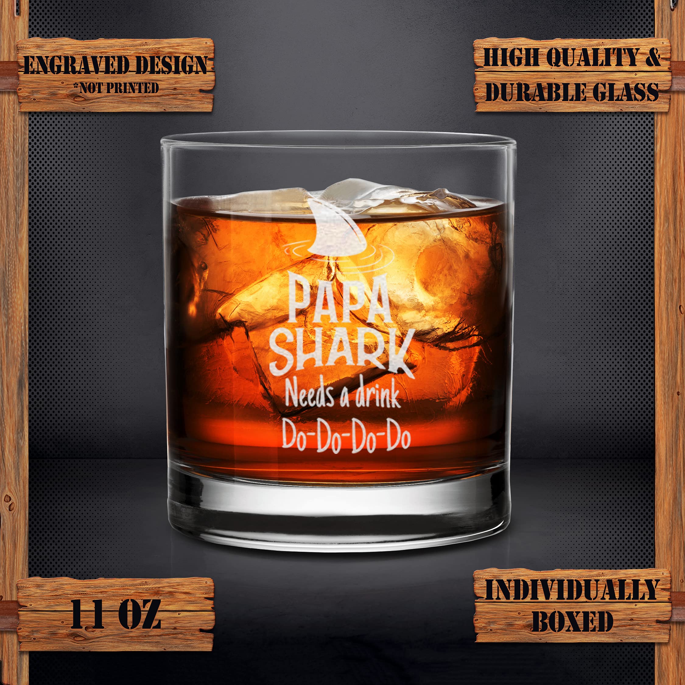 Papa Shark Needs A Drink Do Do Do Do Whiskey Glass - Gift for New Dad