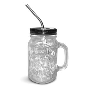 Home Suave Mason Jar Mugs with Handle, Regular Mouth, Colorful Lids with 2 Reusable Stainless Steel Straw, Set of 2 (Black), Kitchen GLASS 16 oz Jars,Refreshing Ice Cold Drink & Dishwasher Safe