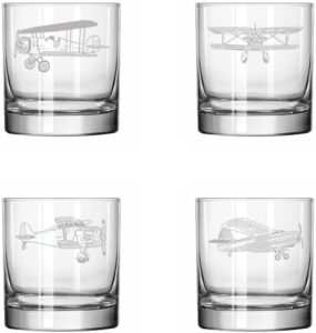 mip brand set of 4 glass 11 oz rocks whiskey old fashioned glass aviation airplane