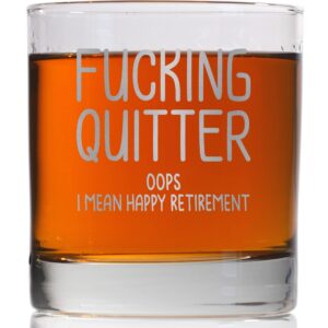 Promotion & Beyond Quitter Oops I Mean Happy Retirement Birthday Funny Gift For Friend Dad Uncle Grandpa From Daughter Son Wife - Father's Day Christmas Anniversary Party Favor Whiskey Glass