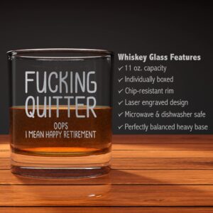 Promotion & Beyond Quitter Oops I Mean Happy Retirement Birthday Funny Gift For Friend Dad Uncle Grandpa From Daughter Son Wife - Father's Day Christmas Anniversary Party Favor Whiskey Glass