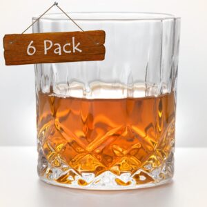 starstree Old Fashioned Whiskey Glasses Set of 6, 11oz Crystal Tumbler Glass, Scotch Glass, Bourbon Rock Glasses for Liquor Vodka Cocktail Rum Cognac, Father's Day Gift