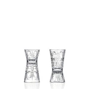 Glass - Reversible Shot Glass - Jigger Tumbler - Designed Tumblers - Use for Liquor - Vodka - Cocktail - Set of 6 Glasses - One side is 1 oz, Other Side is 2 oz. - Made in Europe - By Barski