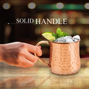 Moscow Mule Cups Set of 4. Copper Mugs Made from Pure Hammered Copper. Mule Mug Kit with Copper Shot Glass and Straws - 16oz