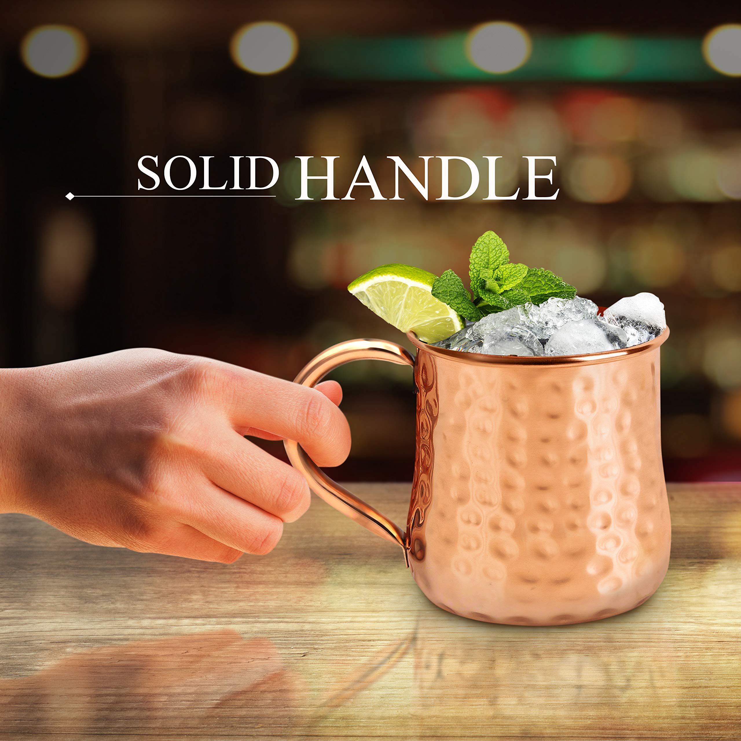 Moscow Mule Cups Set of 4. Copper Mugs Made from Pure Hammered Copper. Mule Mug Kit with Copper Shot Glass and Straws - 16oz