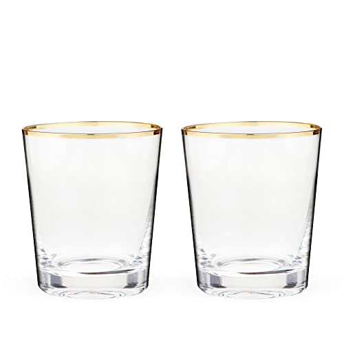 Twine Gilded Tumblers, Gold Rimmed Clear Cocktail Glass Set, Lowball Glassware, Set of 2, 10 oz, Gold and Clear