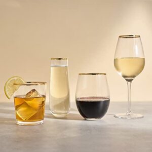 Twine Gilded Tumblers, Gold Rimmed Clear Cocktail Glass Set, Lowball Glassware, Set of 2, 10 oz, Gold and Clear