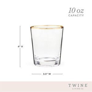 Twine Gilded Tumblers, Gold Rimmed Clear Cocktail Glass Set, Lowball Glassware, Set of 2, 10 oz, Gold and Clear