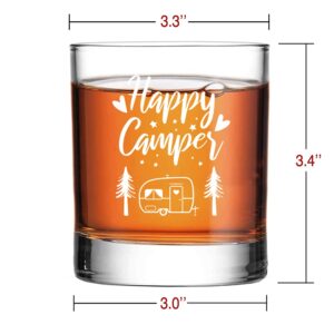 Perfectinsoy Happy Camper Whiskey Glass, Glamping RV Kitchen Accessories, Camping Wine Glass, Camper Gift for Him, Boyfriend, Husband, Dad, Camping Enthusiast, Father's Day, Birthday Gift