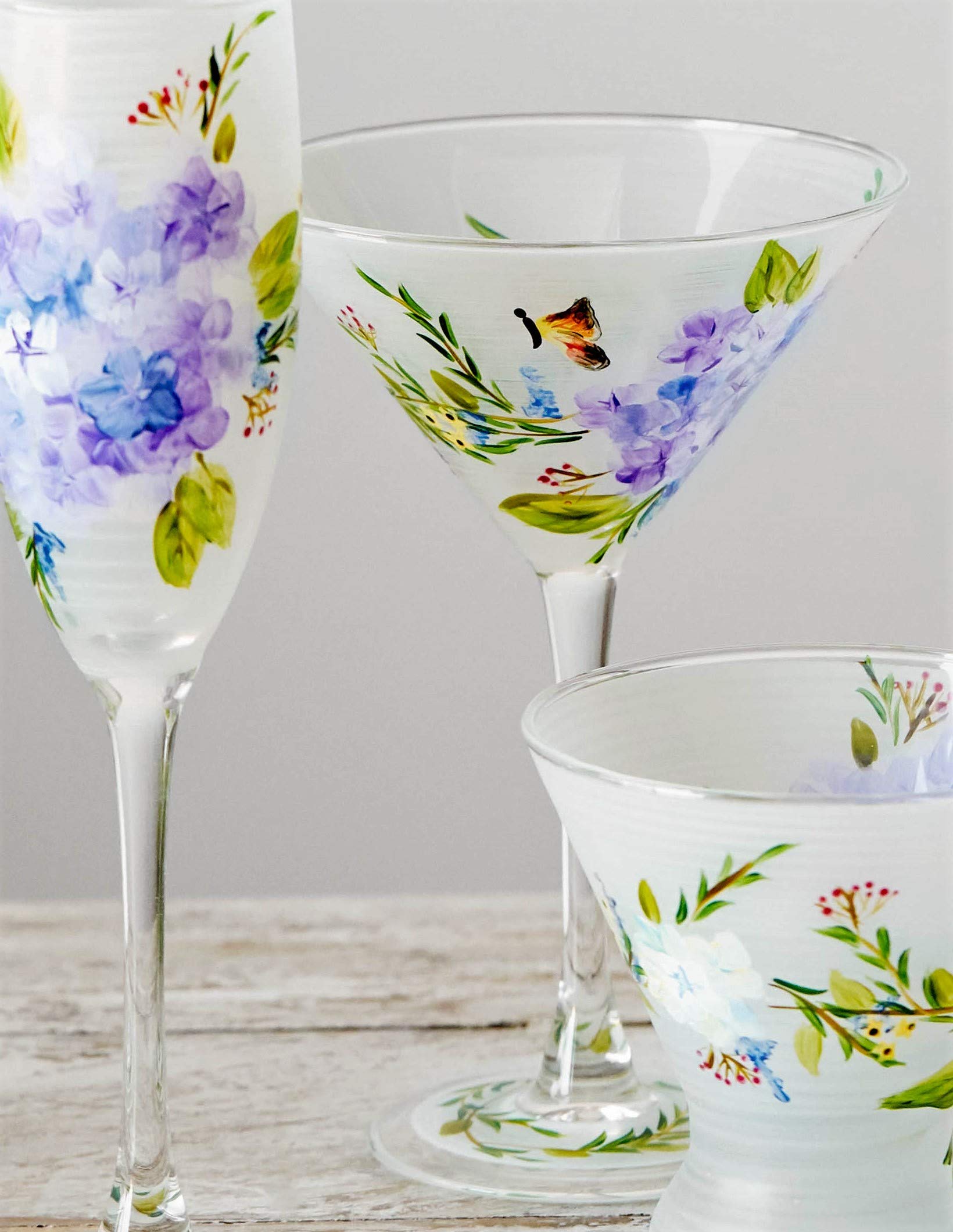 Golden Hill Studio Springtime in Paris Collection Unique Glassware by USA Artists, Set of 2, Spring Table Décor