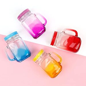 QUIENKITCH 16OZ Mason Jar with Lid and Straw, Set of 4 Colored Mason Jar Drinking Glasses Mason Jar Cups with Handle for Iced Coffee Large Pearl Juices Cocktail