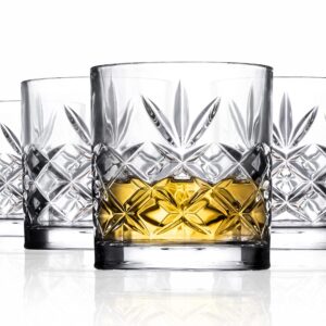 Royalty Art Whiskey Glasses - Set of 4 Premium Crystal Tumblers with The Distinctive Kinsley Design - Perfect for Bourbon, Scotch, Whiskey, and Cocktails - Ideal Gift for Whiskey Enthusiasts 10.6 oz