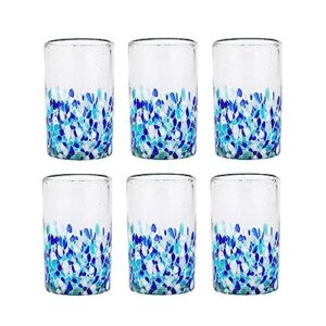 amici home bahia highball glass | set of 6 | authentic mexican handmade glassware | blue and white ombre | bar glasses for mojito, whiskey, and cocktails | 16 oz