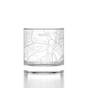 Well Told Engraved Tokyo Japan City Whiskey Glass - Etched City Map Rocks Glass Gift for Whiskey Lovers (11 oz, Clear)