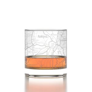 Well Told Engraved Tokyo Japan City Whiskey Glass - Etched City Map Rocks Glass Gift for Whiskey Lovers (11 oz, Clear)