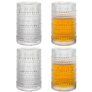 swetwiny 4 pack hobnail drinking glasses, 12 ounce vintage drinking glasses, old fashioned glassware highball glasses water glasses for cocktail whiskey bear coffee