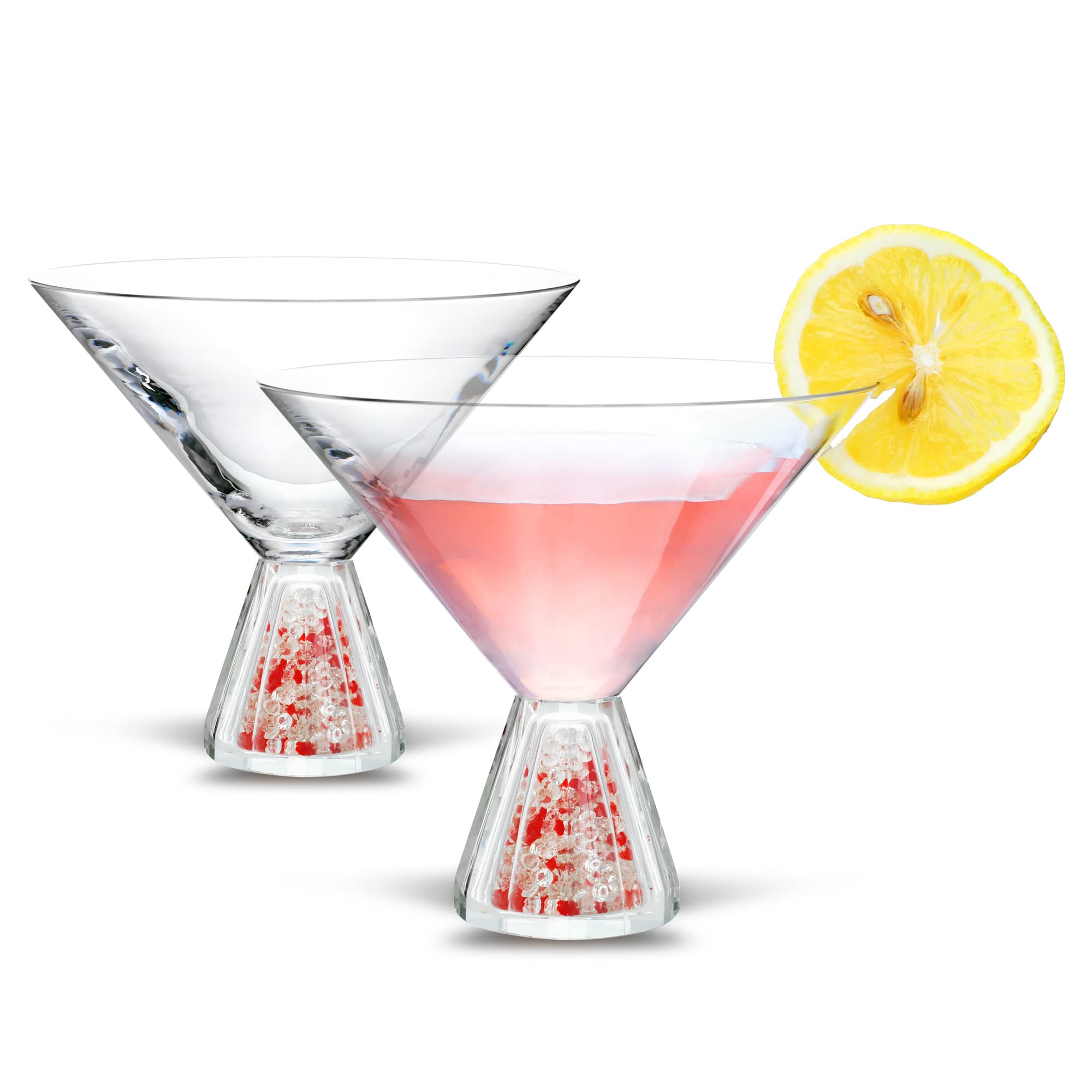 H&D HYALINE & DORA 7oz 2pcs Martini Glasses with Stylish Diamond Bases,Cocktail Glassware,Great for Martini, Cocktail, Whiskey, Margarita, Juice Glasses,Diamond Will Not Leak Off(Red)