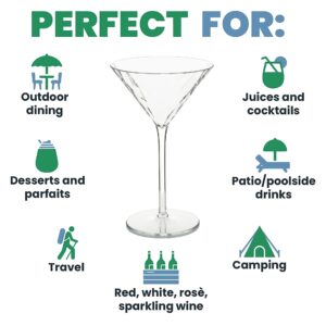 MICHLEY Elegant Cocktail Glasses 100% Tritan Plastic Martini Glasses 8.7oz, Dishwasher Safe, Suitable for Parties, Picnics, Set of 4