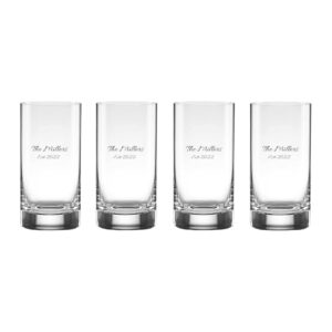 lenox personalized tuscany 16oz cylinder highball glasses, set of 4 custom engraved crystal hiball glasses for cocktails, mixed drinks, iced tea, juices and more