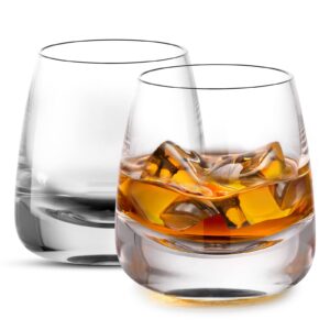 ohnijalit crystal whiskey glasses premium old fashioned cocktails glasses-thick weighted bottom rocks glasses hand blown scotch glasses set of 2 perfect for cocktail, bourbon, scotch manhattans