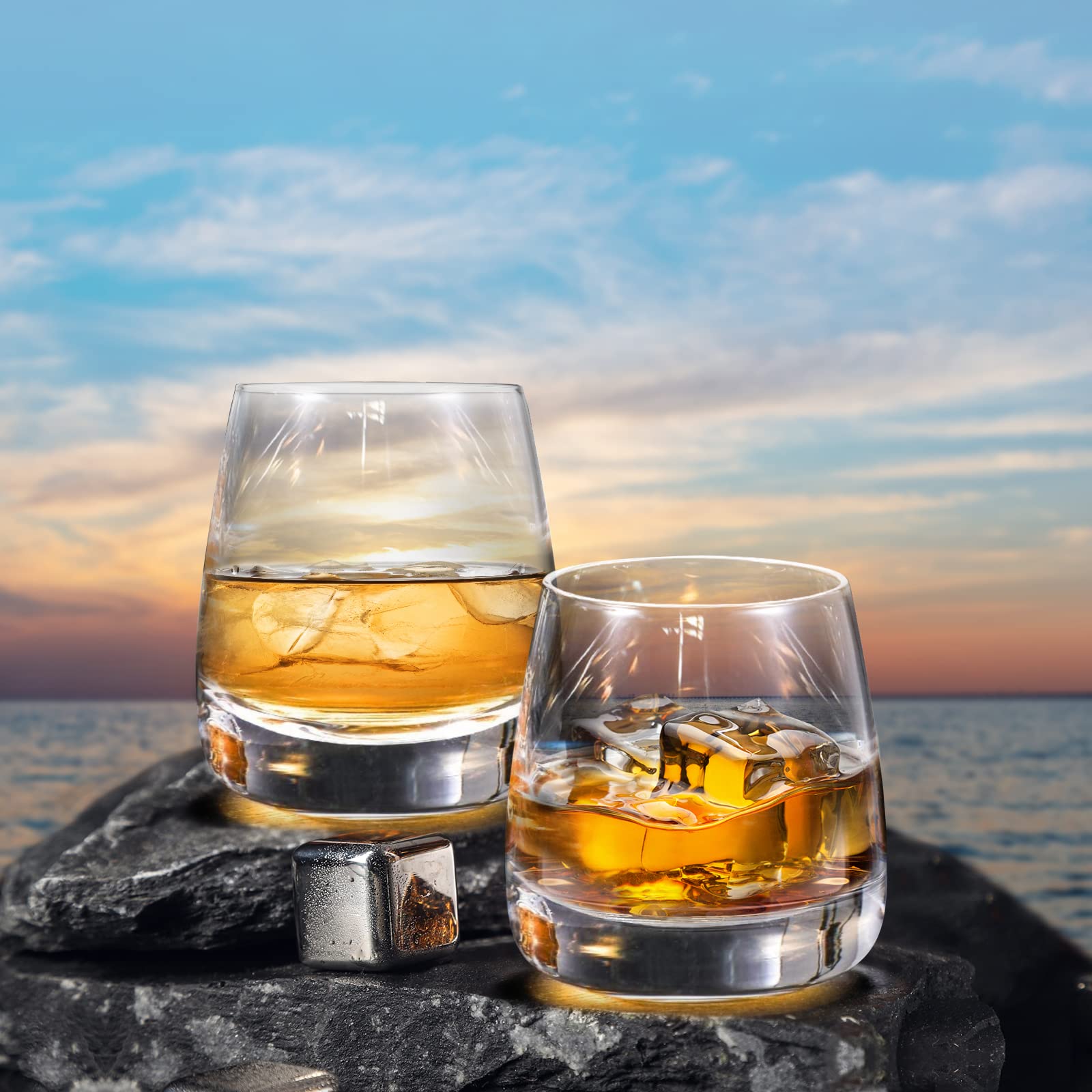 Ohnijalit Crystal Whiskey Glasses Premium Old Fashioned Cocktails Glasses-Thick Weighted Bottom Rocks Glasses Hand Blown Scotch Glasses Set of 2 Perfect for Cocktail, Bourbon, Scotch Manhattans
