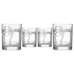 rolf glass palm tree double old fashioned glass 13 ounces | engraved whiskey glasses | lead-free tumbler glass | proudly made in the usa (set of 4)