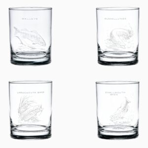 culver ned smith freshwater fish 14-ounce (dof) double old fashioned glass assorted set of 4